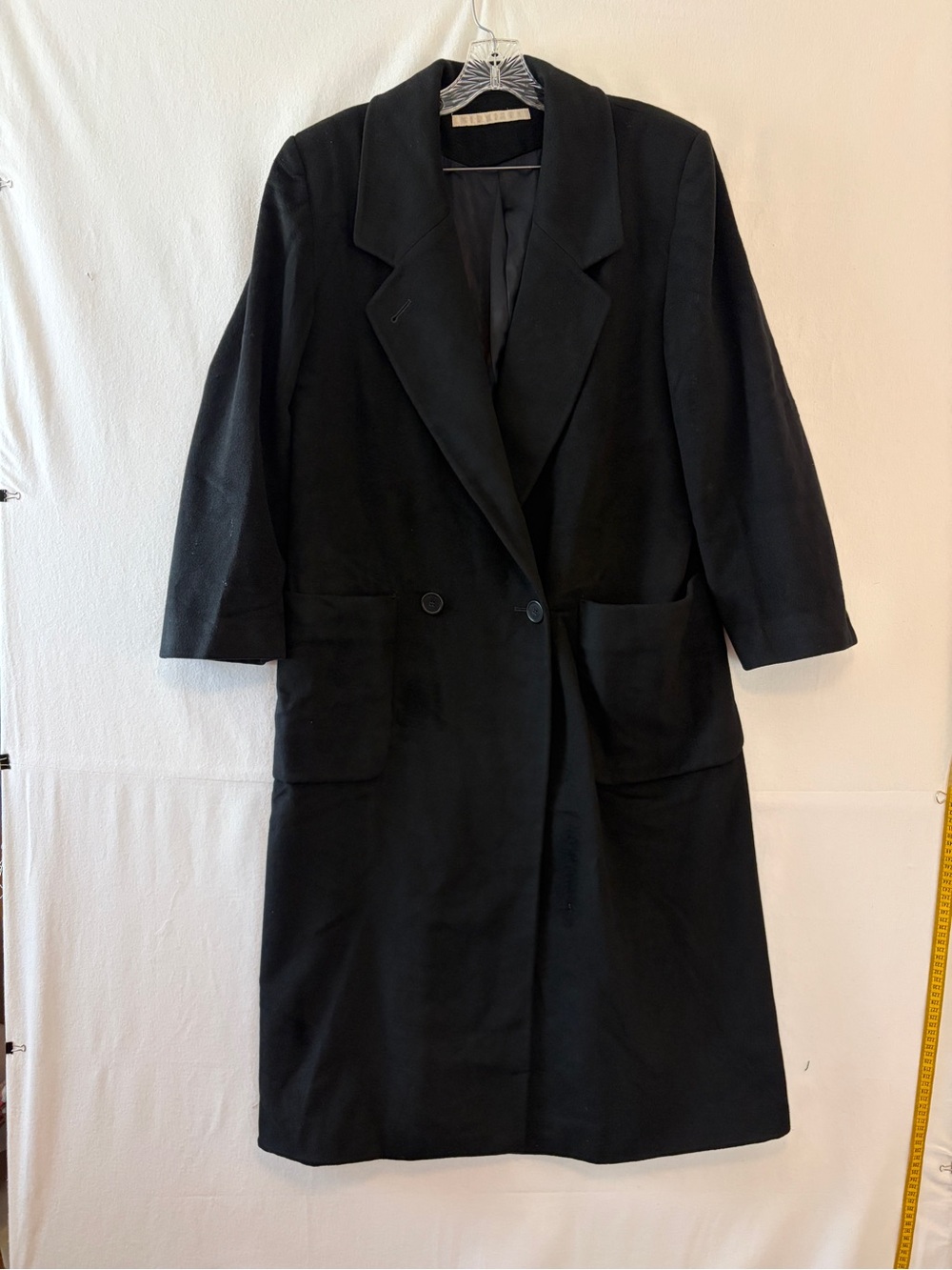 CINTAGE Perry Ellis Black Long Woll Trench Coat ILGWU